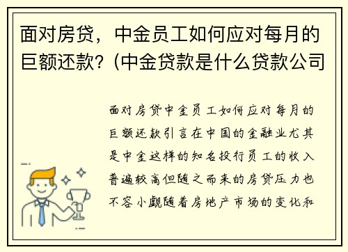 面对房贷，中金员工如何应对每月的巨额还款？(中金贷款是什么贷款公司)