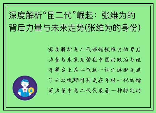 深度解析“昆二代”崛起：张维为的背后力量与未来走势(张维为的身份)