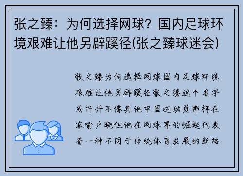 张之臻：为何选择网球？国内足球环境艰难让他另辟蹊径(张之臻球迷会)